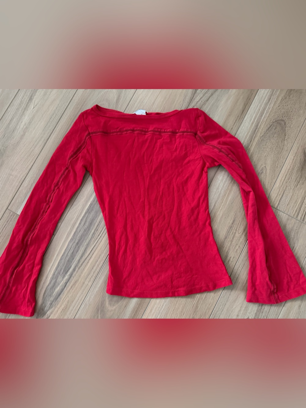 Paris Blues Red Knit Long Sleeve Top with flare sleeves   Stretch